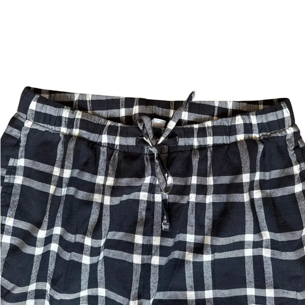 Hanna Andersson Women's Holiday Flannel Pajama Set Black & White Plaid Sz Medium